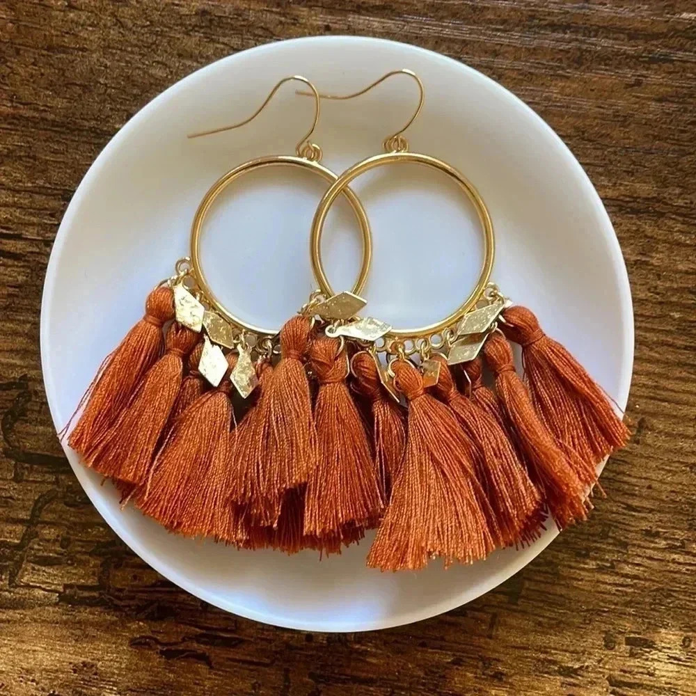 ❤️ NEW 2/$20 or 3/$25 Statement Boho Gold and Rust Brown Tassle Earrings